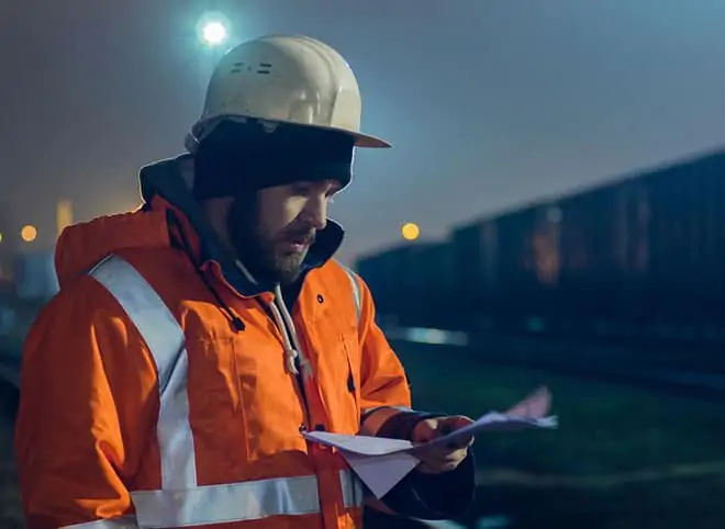man looking at clipboard for fit for work medical assessment for night workers